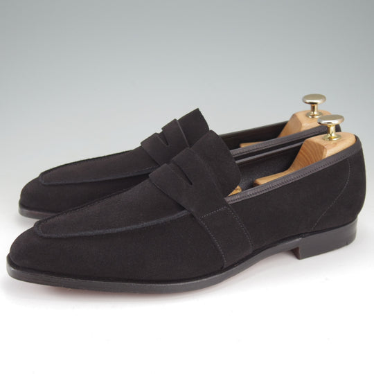 未使用★クロケット&ジョーンズ 8.5E【現行定価10万円以上★JERSEY/348ラスト】コインローファー/スエード/黒/Crockett&Jones★o378