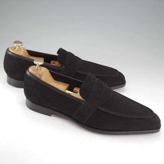 未使用★クロケット&ジョーンズ 8.5E【現行定価10万円以上★JERSEY/348ラスト】コインローファー/スエード/黒/Crockett&Jones★o378