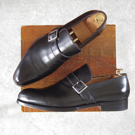 ★(伊)ボノーラ SIZE 7.5【貴重★ハンドソーンウェルテッド製法/旧ボノーラ】モンクローファー/カーフ/黒/メンズ/BONORA★n871