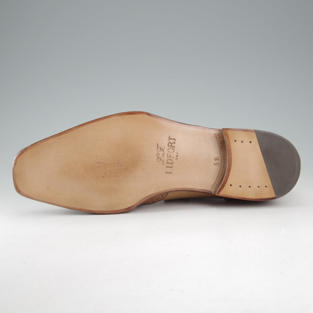 未使用★(伊)LIDFORT/リドフォルト SIZE 6.5【★ブラインドブローグ/薄茶】カーフ/メンズ★o944