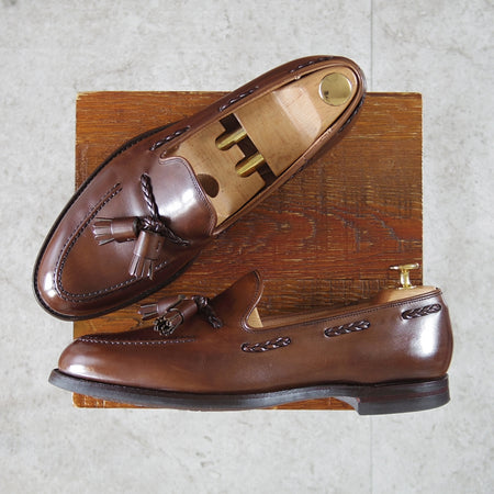 美品★クロケット&ジョーンズ 7.5E【定価￥125,400-★バーニーズNY別注/LANGHAM 3】375ラスト/タッセルローファー/濃茶/メンズ★n890