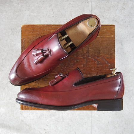 極上★(伊)サントーニ SIZE 6【上級★グッドイヤーウェルテッド製法/タッセルローファー】カーフ/赤茶/メンズ/Santoni★o408