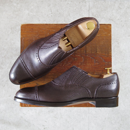 極美品★三陽山長 7.5D【注文価格12万円程度★ユタカーフ仕様/十志郎/R2010ラスト】サイドエラスティック/濃茶/メンズ★o410