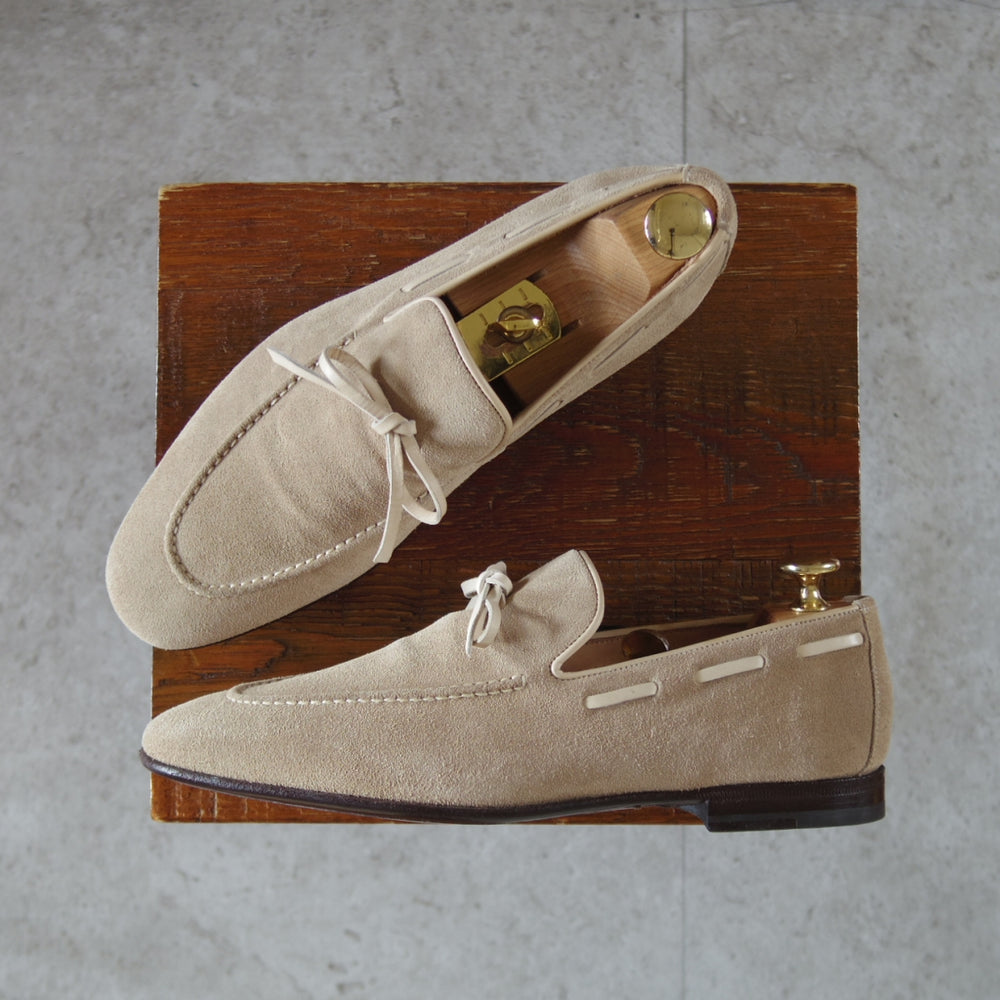 ほぼ未使用★(伊)サントーニ SIZE 5【貴重★ビームスF別注/リボンローファー】スリッポン/スエード/薄茶/メンズ/BEAMS/Santoni★o387