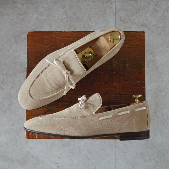 ほぼ未使用★(伊)サントーニ SIZE 5【貴重★ビームスF別注/リボンローファー】スリッポン/スエード/薄茶/メンズ/BEAMS/Santoni★o387