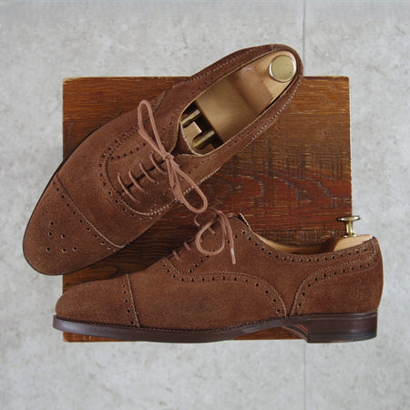 極上★クロケット&ジョーンズ 7.5E【貴重★(英)GORDON SCOTT別注/PLYMOUTH】セミブローグ/スエード/茶/メンズ/Crockett&Jones★p554