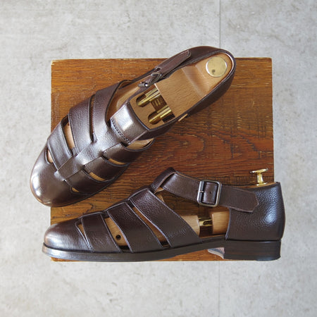 極上★(伊)F.LLIジャコメッティ SIZE 39.5【定価￥100,100-★グルカサンダル/FG166】FAUSTOラスト/グレインレザー/濃茶/メンズ★o422