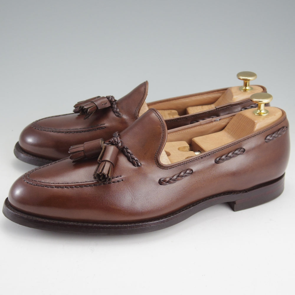 美品★クロケット&ジョーンズ 7.5E【定価￥125,400-★バーニーズNY別注/LANGHAM 3】375ラスト/タッセルローファー/濃茶/メンズ★n890